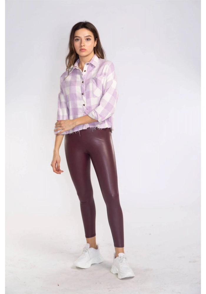 Kesik Uçlu Ekose Gömlek-LİLA
