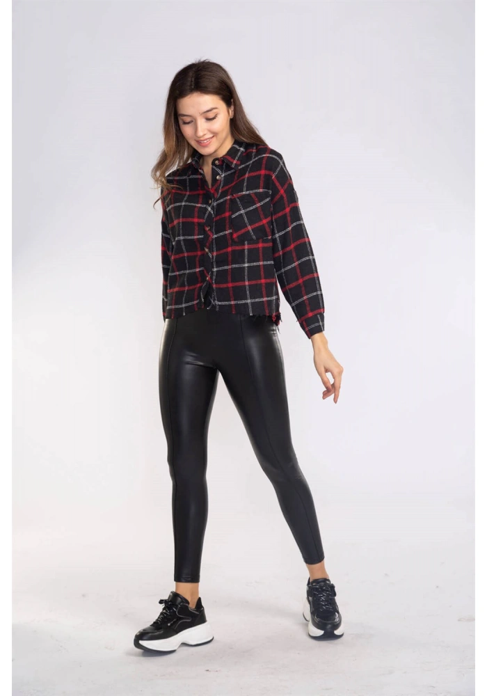 Kesik Uçlu Ekose Gömlek-SİYAH
