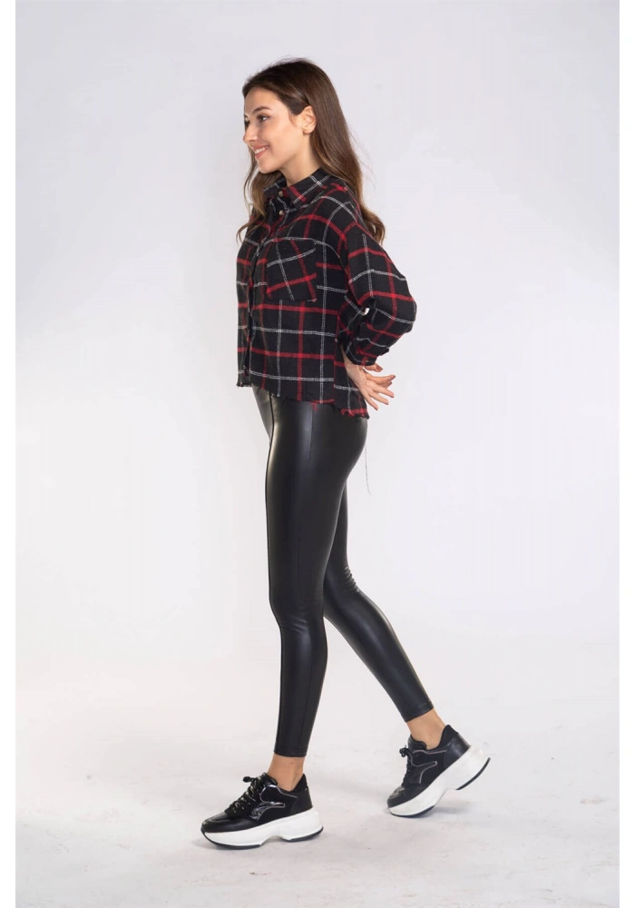 Kesik Uçlu Ekose Gömlek-SİYAH