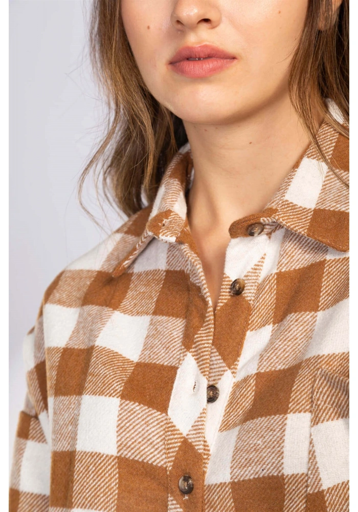 Kesik Uçlu Ekose Gömlek-TABA