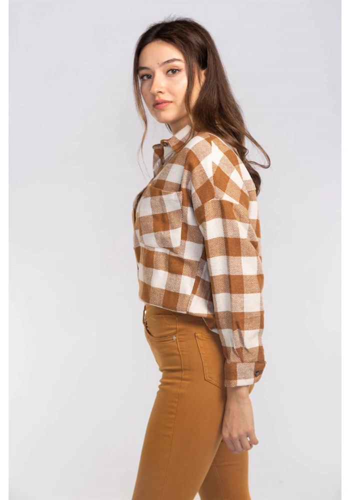 Kesik Uçlu Ekose Gömlek-TABA