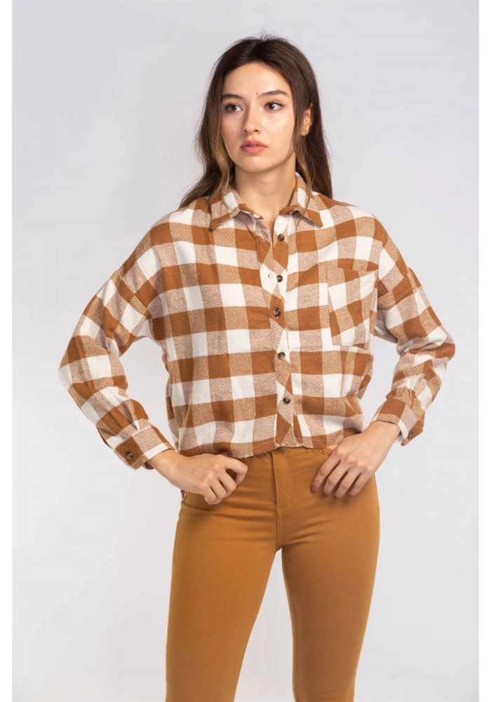 Kesik Uçlu Ekose Gömlek-TABA