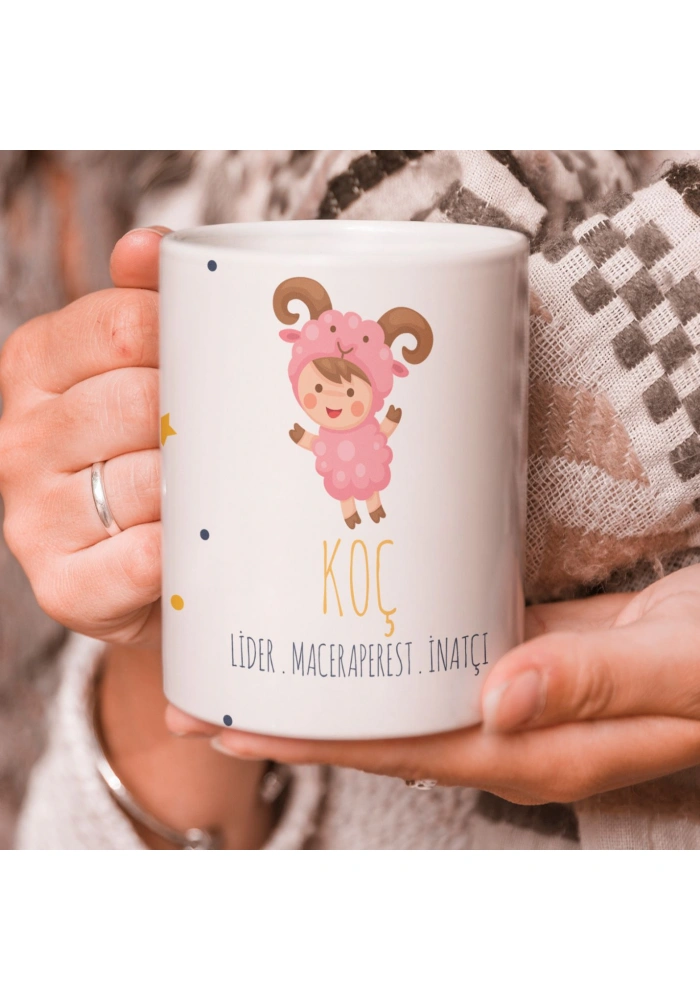 Koç Burcu Özel Sevimli Beyaz Kupa Bardak