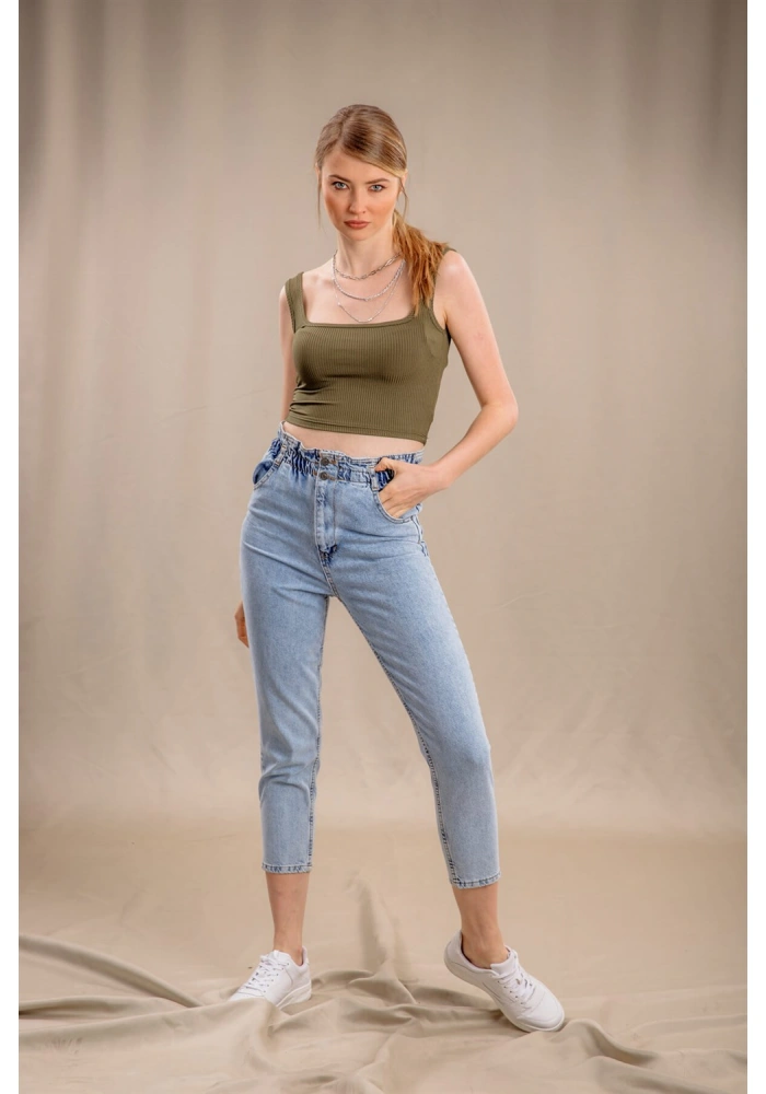 Lastik Detaylı Slim Fit Jeans - MAVİ