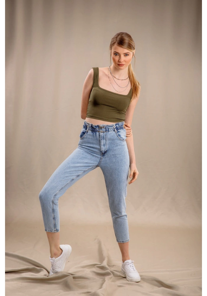 Lastik Detaylı Slim Fit Jeans - MAVİ