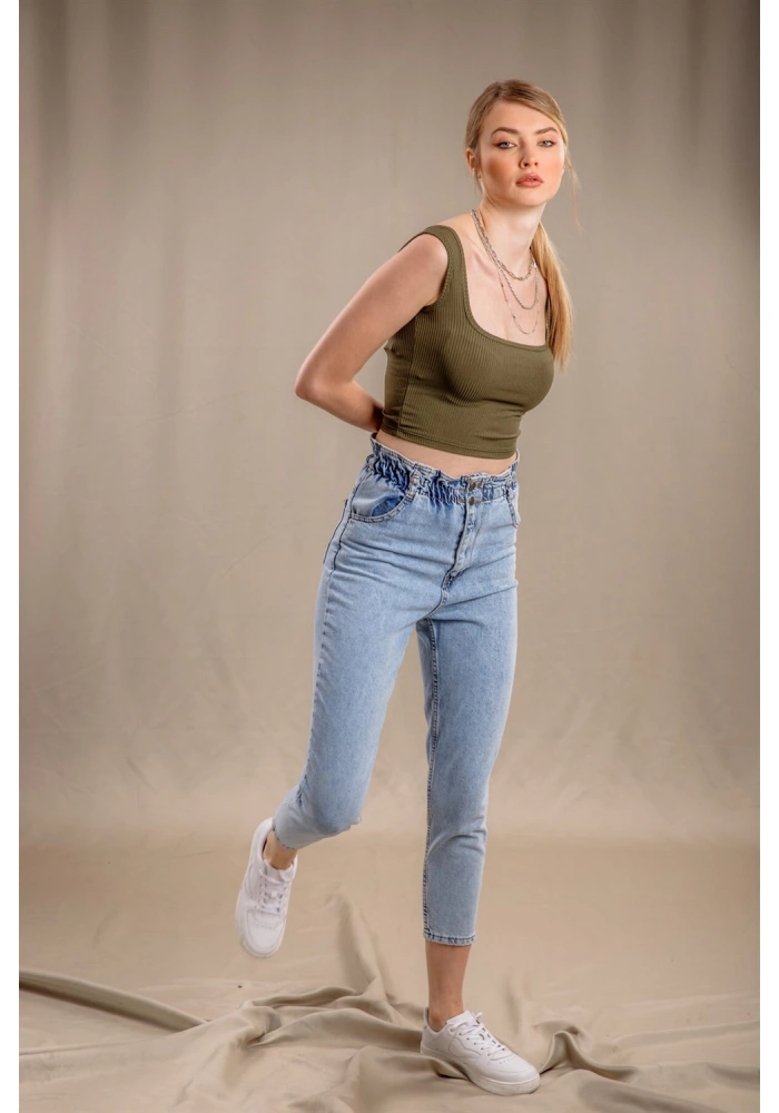 Lastik Detaylı Slim Fit Jeans - MAVİ