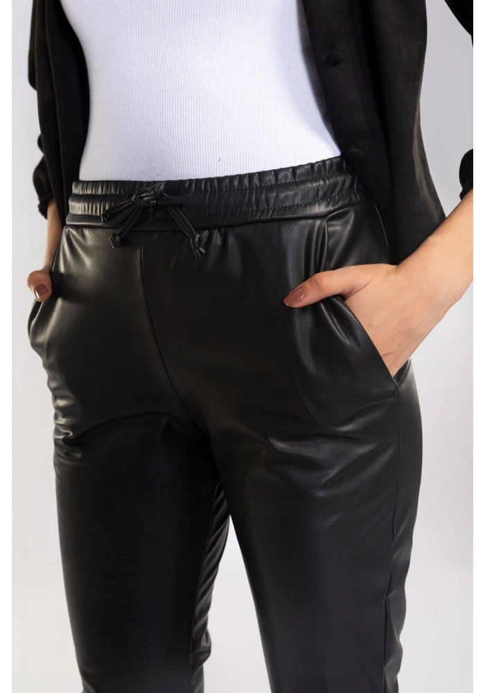 Lastikli Cepli Deri Pantolon-SİYAH