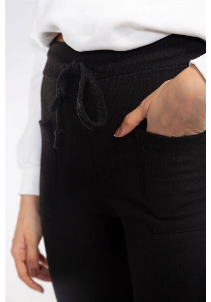 Lastikli Cepli Triko Eşofman Altı-SİYAH