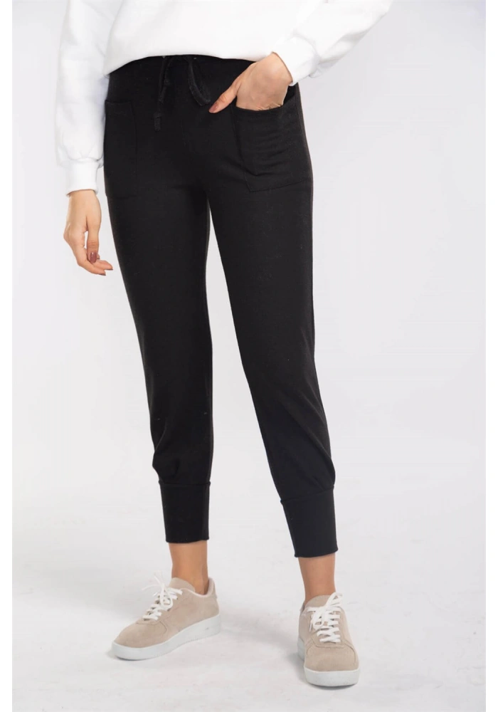 Lastikli Cepli Triko Eşofman Altı-SİYAH