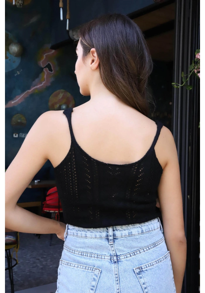 Merserize Askılı Bluz - SİYAH