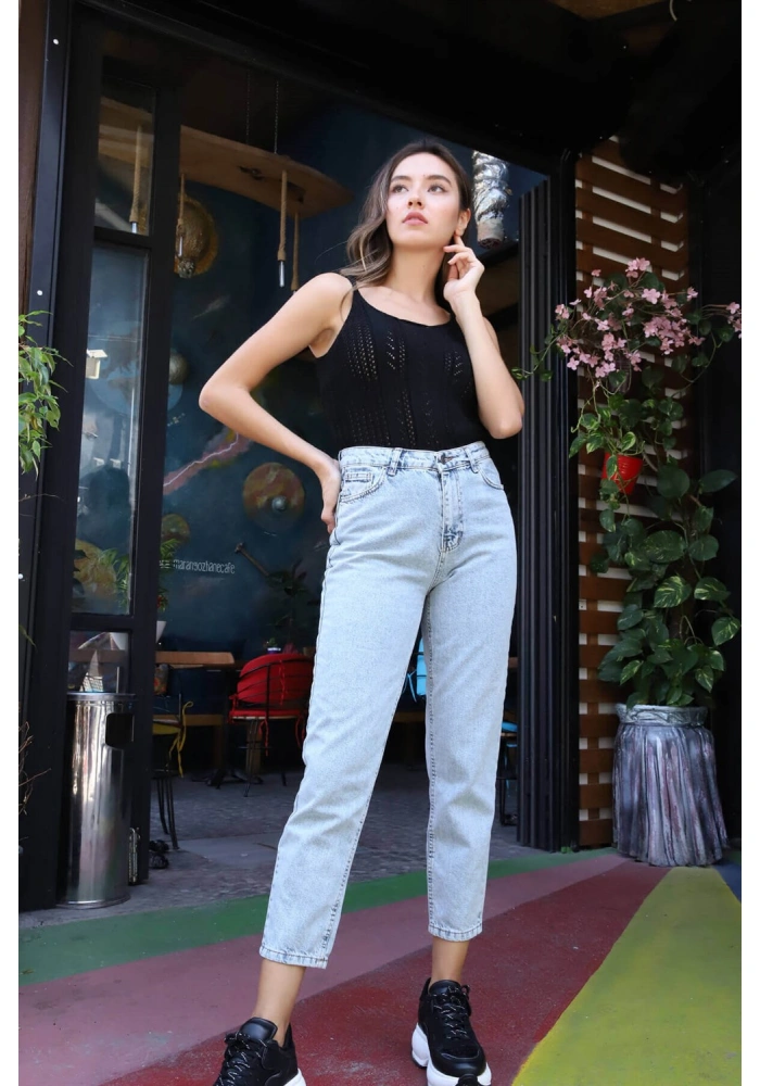 Merserize Askılı Bluz - SİYAH