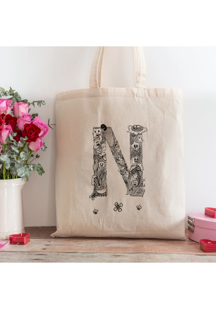 N Harfi Tasarımlı Alışveriş Plaj Bez Çanta