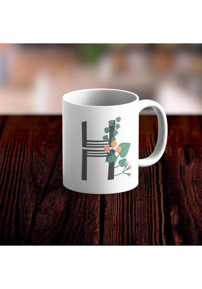 Özel Tasarım H Harfi Beyaz Kupa Bardak