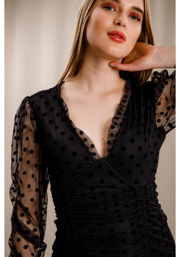 Puantiyeli Elbise - SİYAH