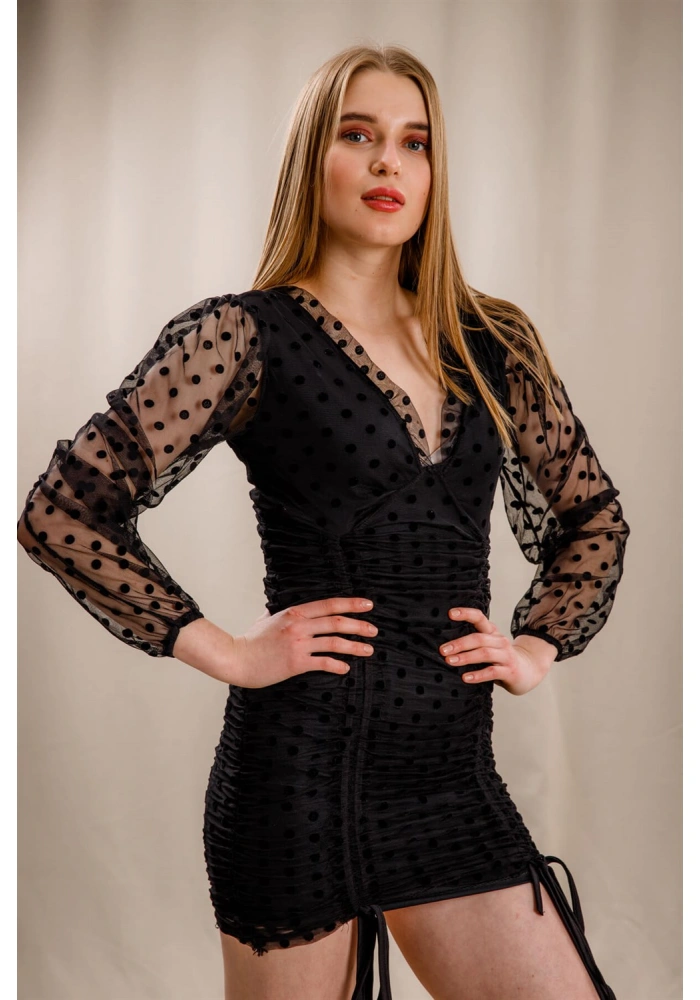 Puantiyeli Elbise - SİYAH