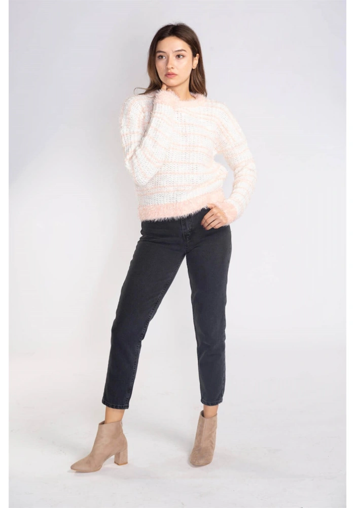 Sakallı Örgü Kazak-BEYAZ