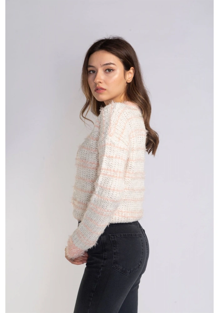 Sakallı Örgü Kazak-BEYAZ