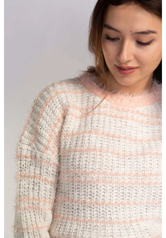 Sakallı Örgü Kazak-BEYAZ