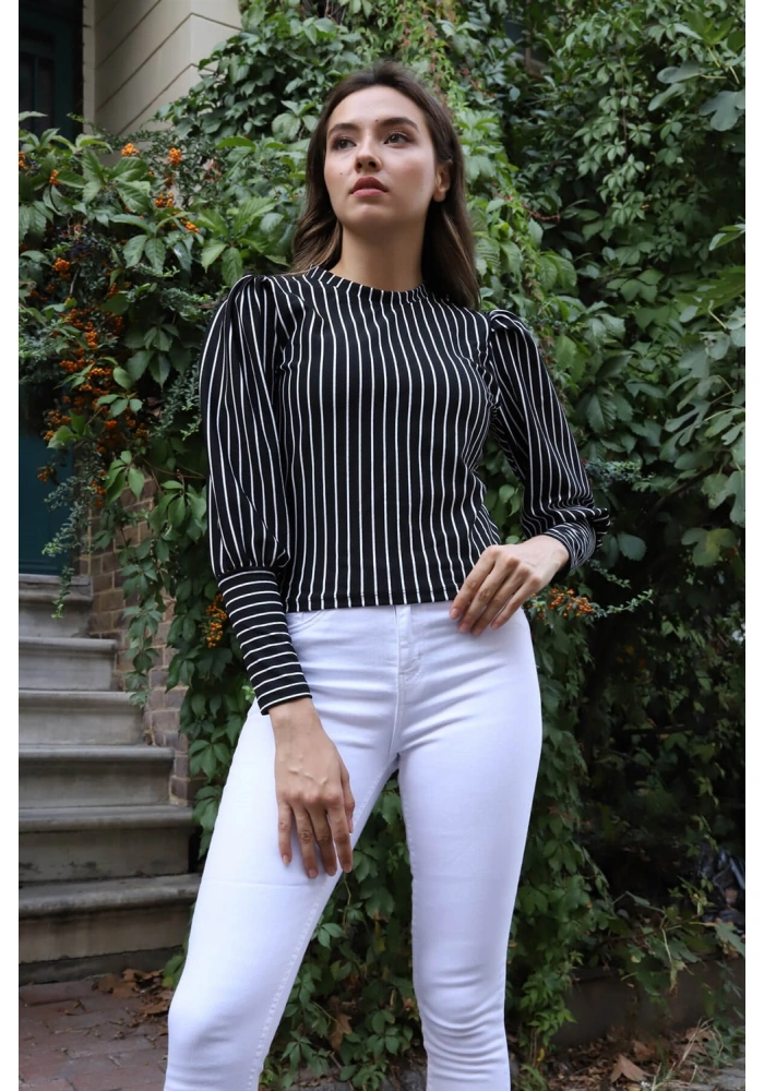 Tasarım Kollu Bluz - SİYAH