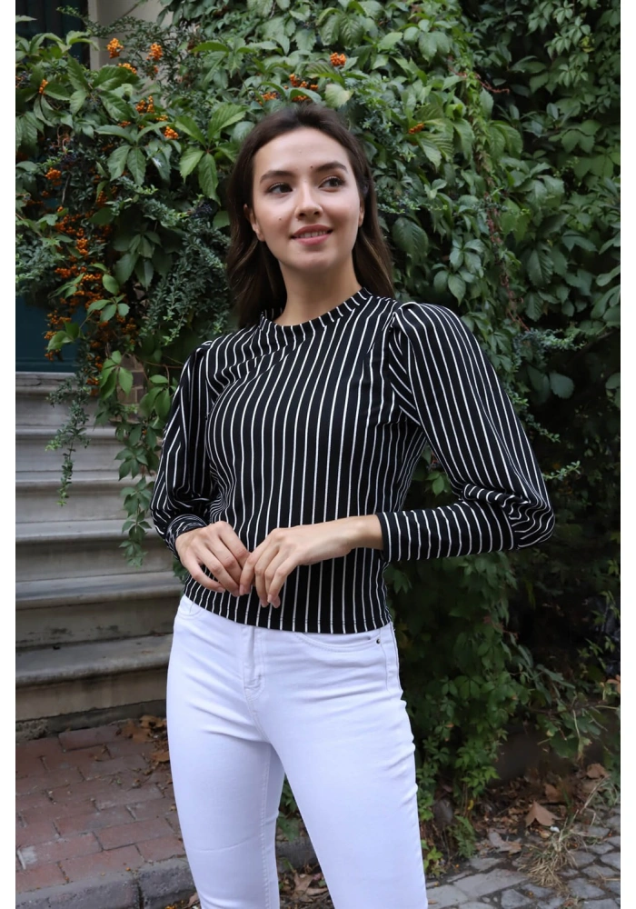 Tasarım Kollu Bluz - SİYAH