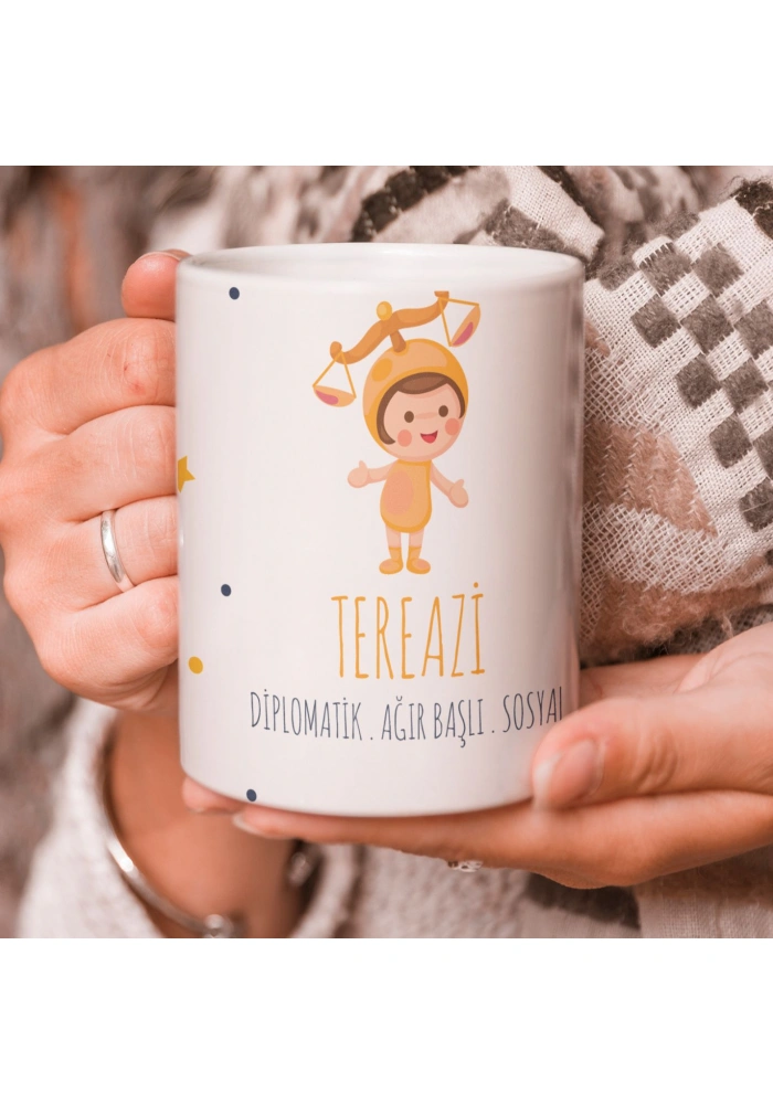 Terazi Burcu Özel Sevimli Beyaz Kupa Bardak
