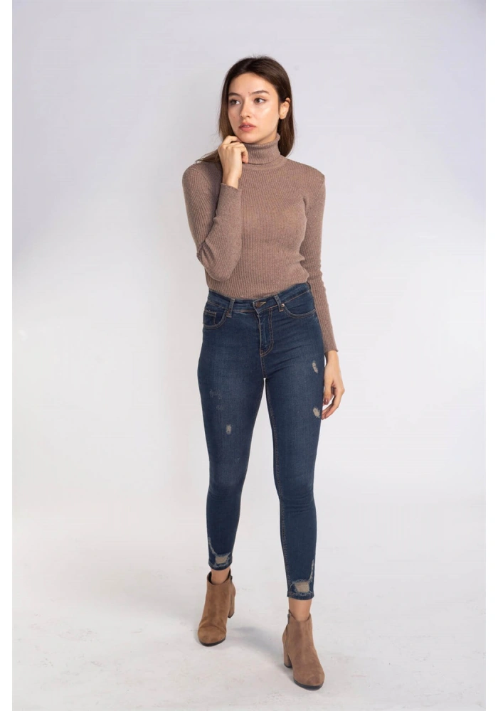 Yırtık Detaylı Skinny Jean Pantolon-LACİVERT