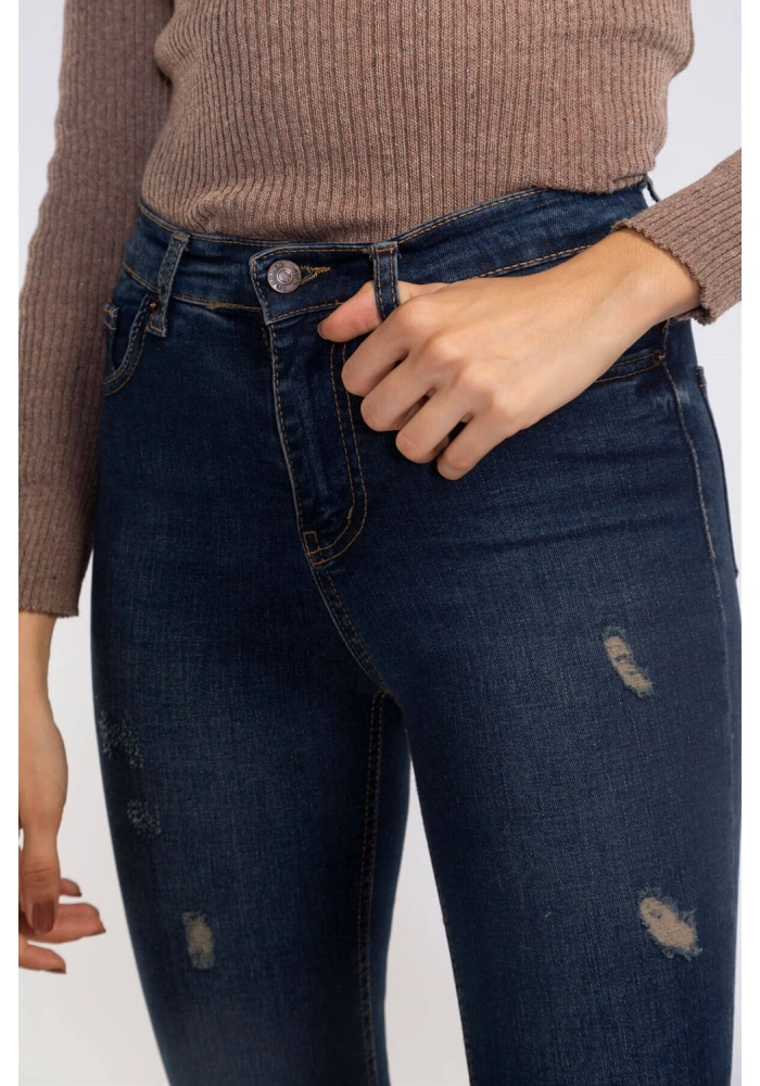 Yırtık Detaylı Skinny Jean Pantolon-LACİVERT
