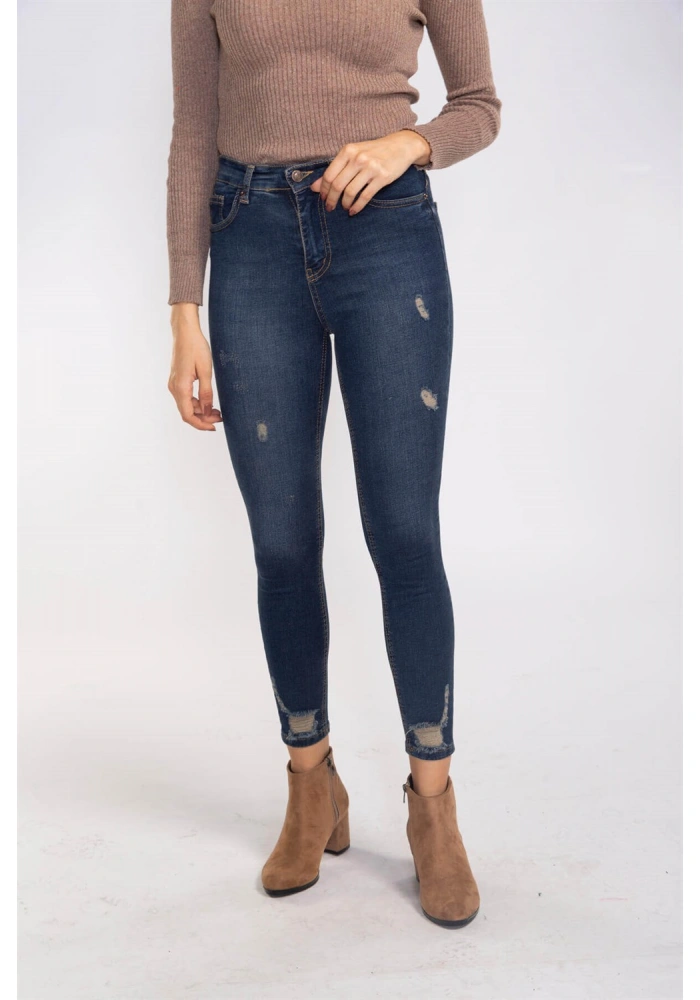 Yırtık Detaylı Skinny Jean Pantolon-LACİVERT