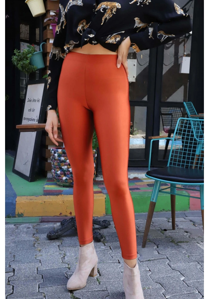 Yüksek Bel Disco Tayt - KİREMİT