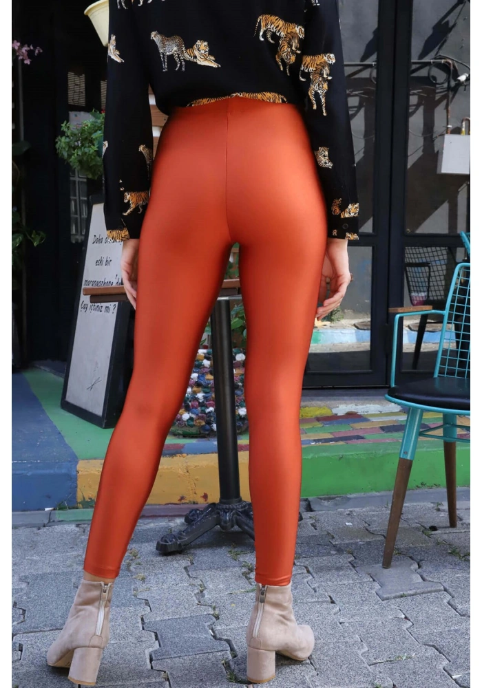 Yüksek Bel Disco Tayt - KİREMİT