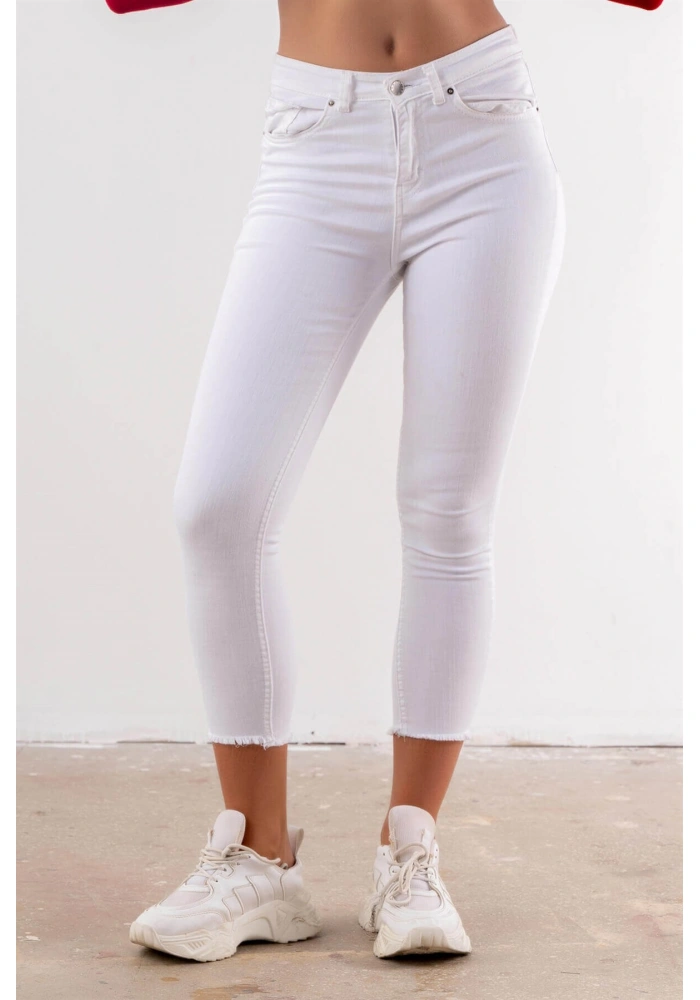 Yüksek Bel Skinny Jean Pantolon  - BEYAZ