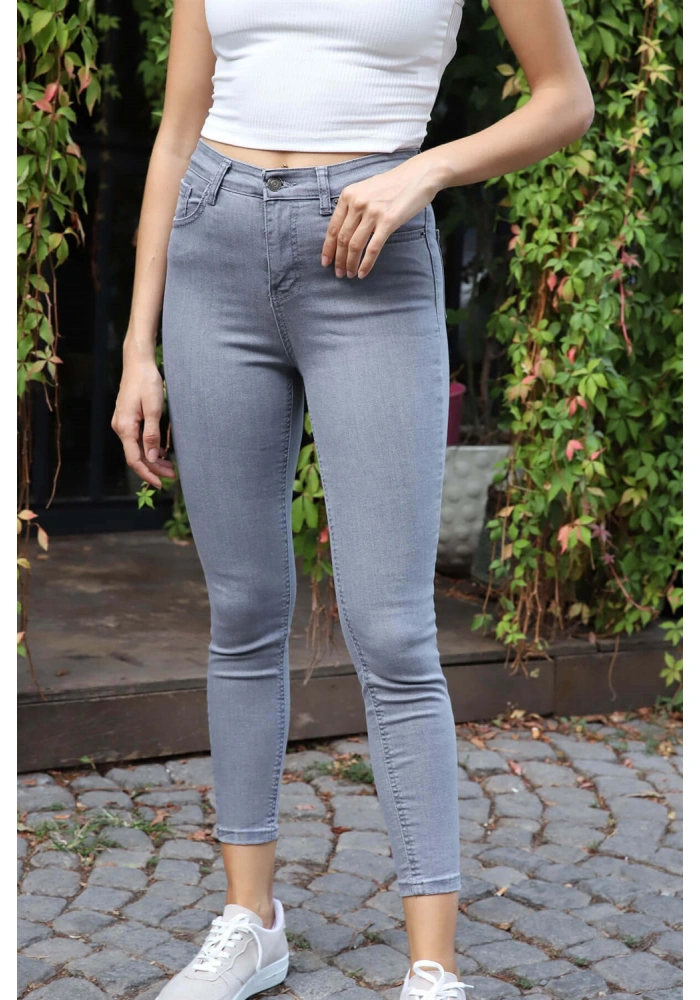 Yüksek Bel Skinny Jean Pantolon - GRİ