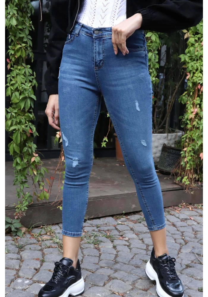 Yüksek Bel Skinny Jean Pantolon  - MAVİ