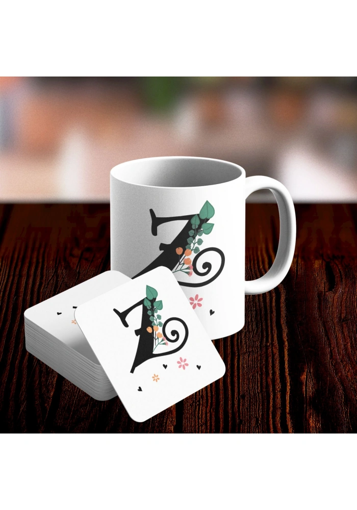 Z Harfi Tasarımlı Kupa ve Bardak Altlığı Seti