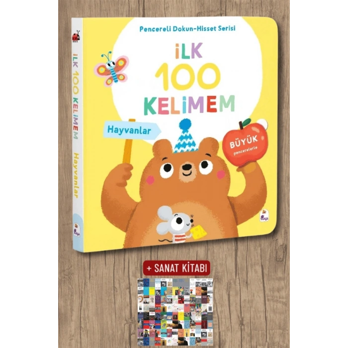 Sanat Kitabı + İlk 100 Kelimem - Hayvanlar (Pencereli Dokun-Hisset) (Ciltli) / Kollektif