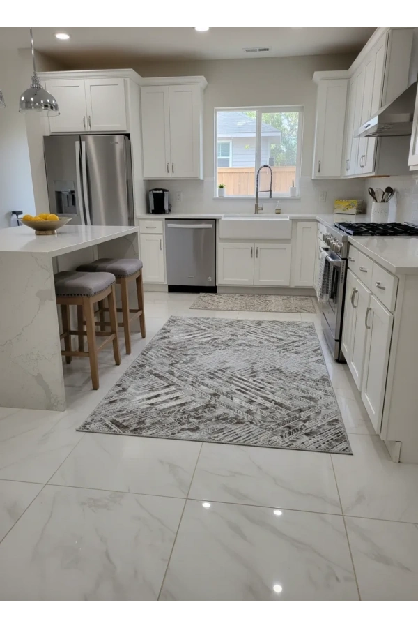 Sarar Klasik Karma Çizgi Geometrik Vizon-Gri Jel Taban Kaymaz Halı