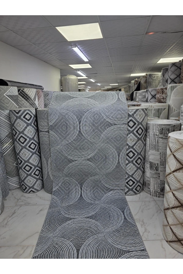 Sarar Klasik Daire Çember Gri Jel Taban Kaymaz Halı