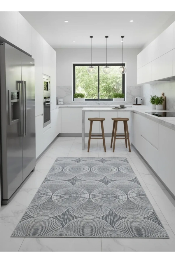 Sarar Klasik Daire Çember Gri Jel Taban Kaymaz Halı