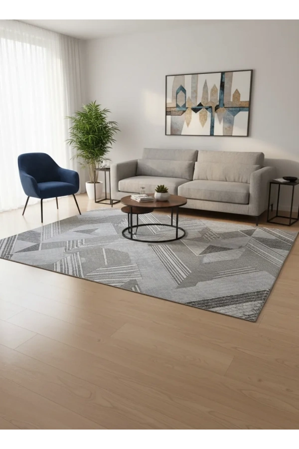 Sarar Klasik Chevron Keskin Gri Jel Taban Kaymaz Halı