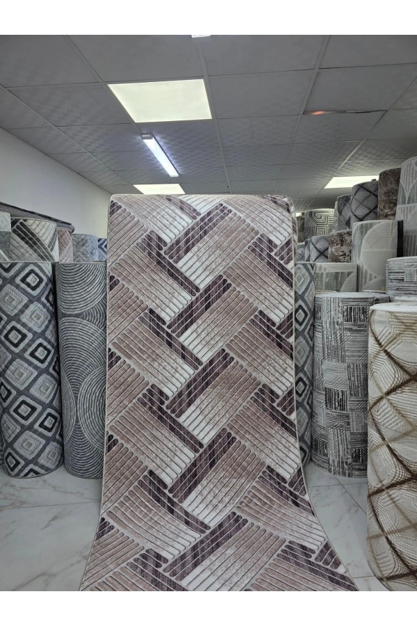 Sarar Klasik Balıksırtı Çizgi Vizon Jel Taban Kaymaz Halı