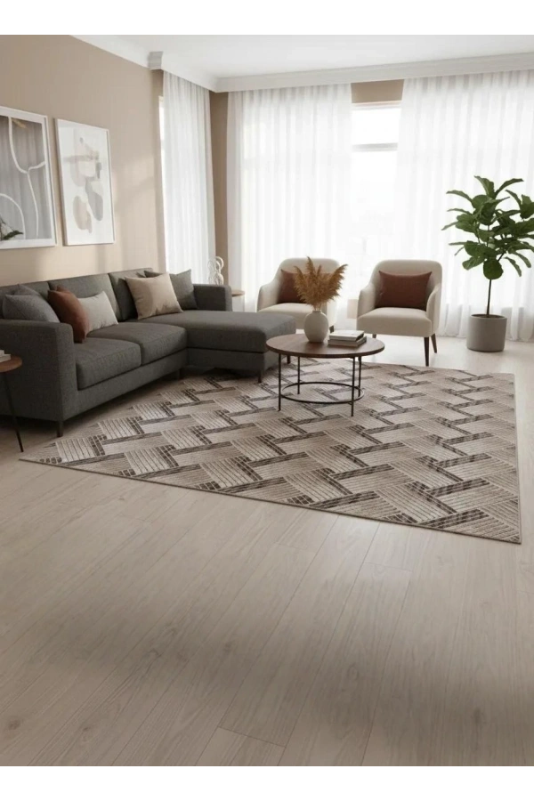 Sarar Klasik Balıksırtı Çizgi Vizon Jel Taban Kaymaz Halı