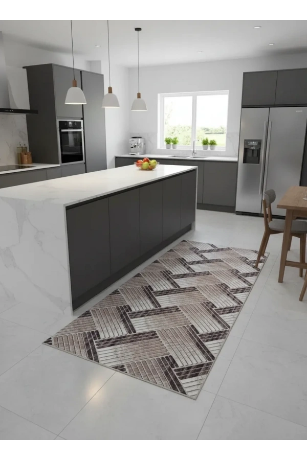 Sarar Klasik Balıksırtı Çizgi Vizon Jel Taban Kaymaz Halı