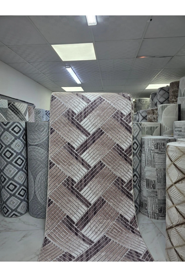 Sarar Klasik Balıksırtı Çizgi Vizon Jel Taban Kaymaz Halı