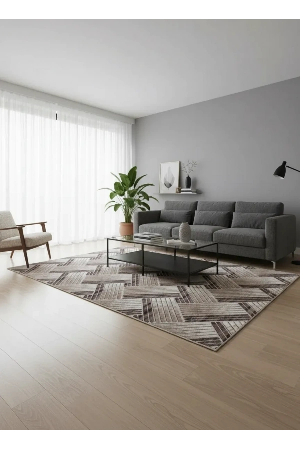 Sarar Klasik Balıksırtı Çizgi Vizon Jel Taban Kaymaz Halı