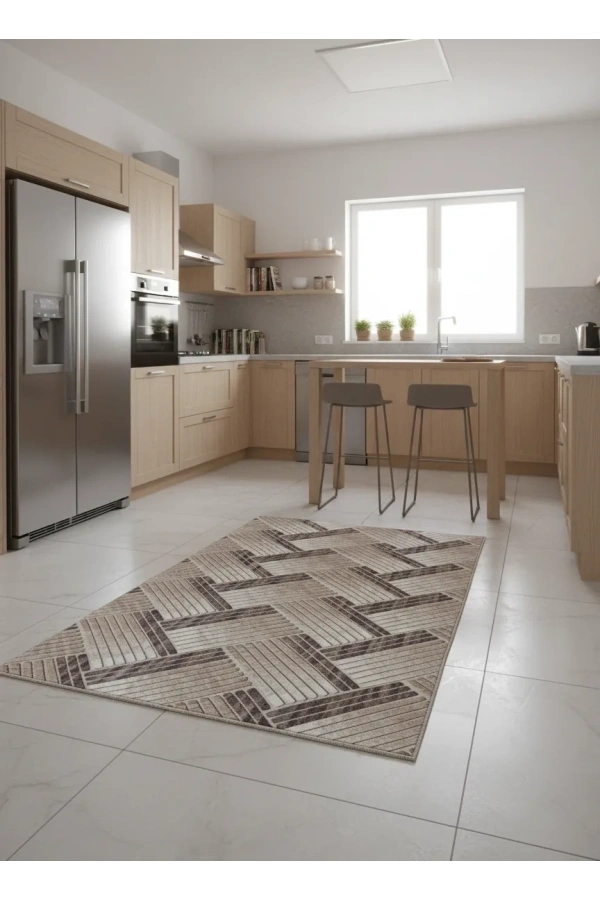 Sarar Klasik Balıksırtı Çizgi Vizon Jel Taban Kaymaz Halı