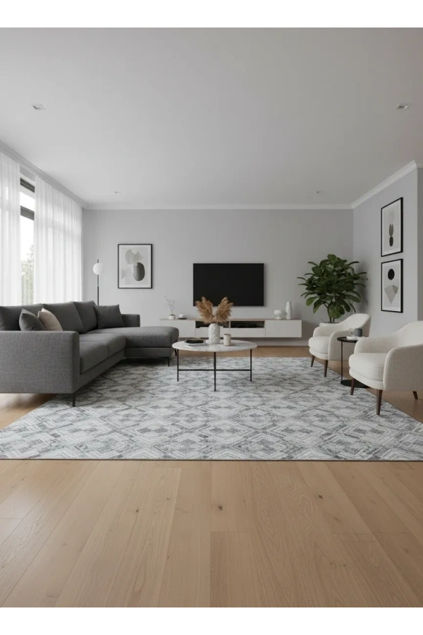 Sarar Klasik Eşkenar Dörtgen Gri-Mavi Jel Taban Kaymaz Halı