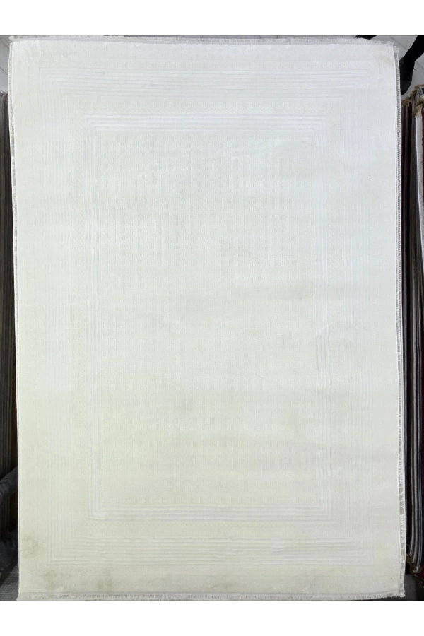 Odak Narin P7344 Beyaz Halı 200x280 | Sade Düz Bordürlü Minimalist Halı