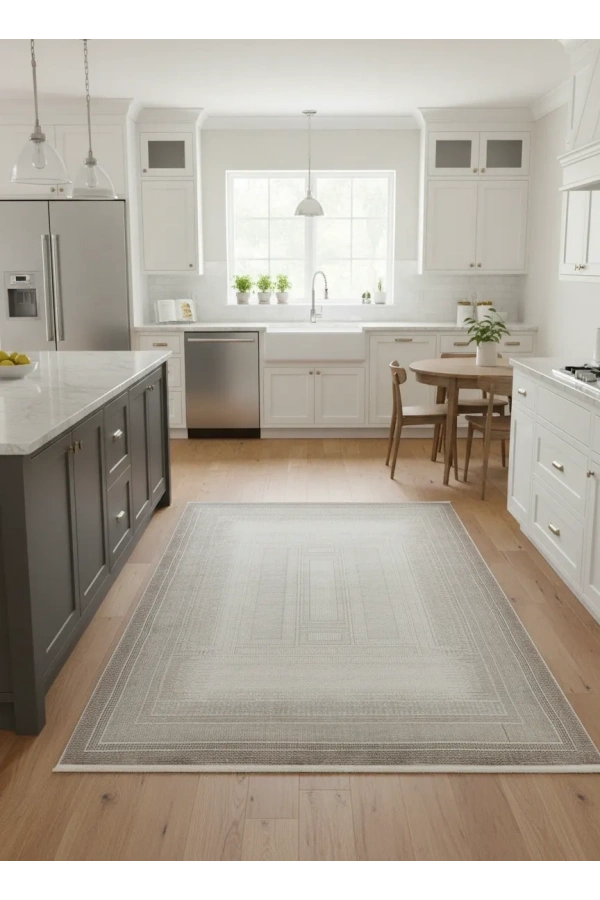 Gümüşsu 12324C Kahve Halı 200x280 | Yunan Key Bordürlü Soyut Halı