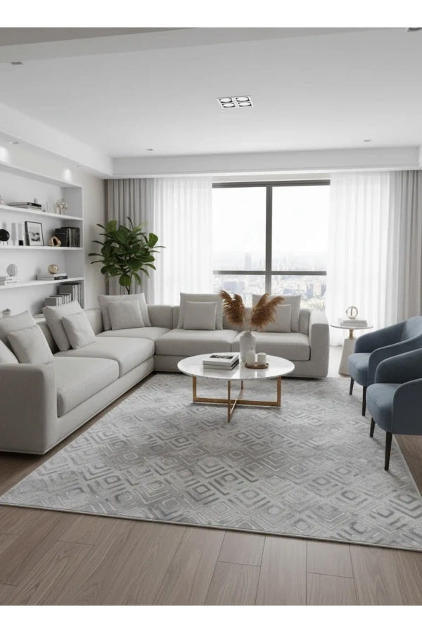 Odak İnci H6604A Gri-Krem Halı 200x280 | Klasik Bordürlü Çerçeveli Halı