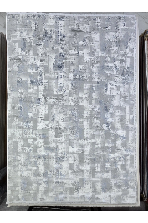 Odak Narin P2356A Gri-Mavi Flash Halı 200x280 | Kare Çizgili Işıltılı Modern Halı